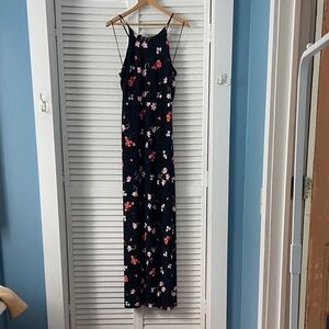 Express Black Floral Maxi Dress with Pink & Red Accents
